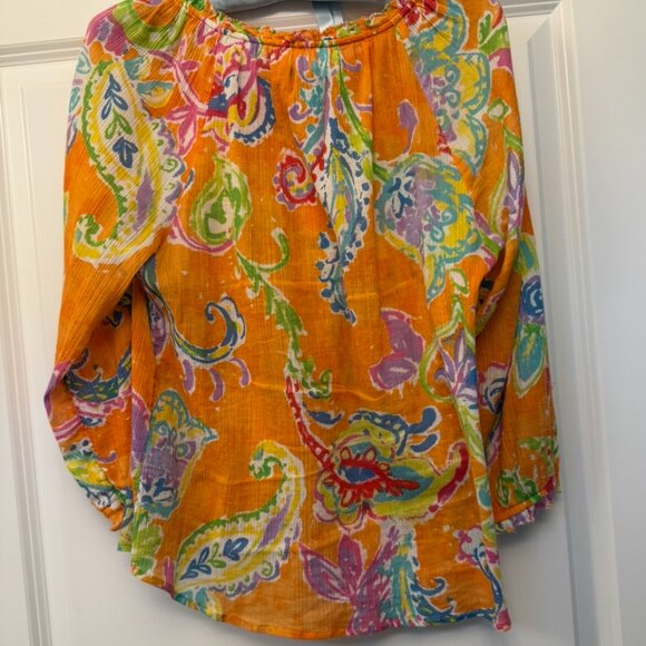 Ralph Lauren Jeans LRL Orange Paisley Blouse Size SMALL - Picture 2 of 4